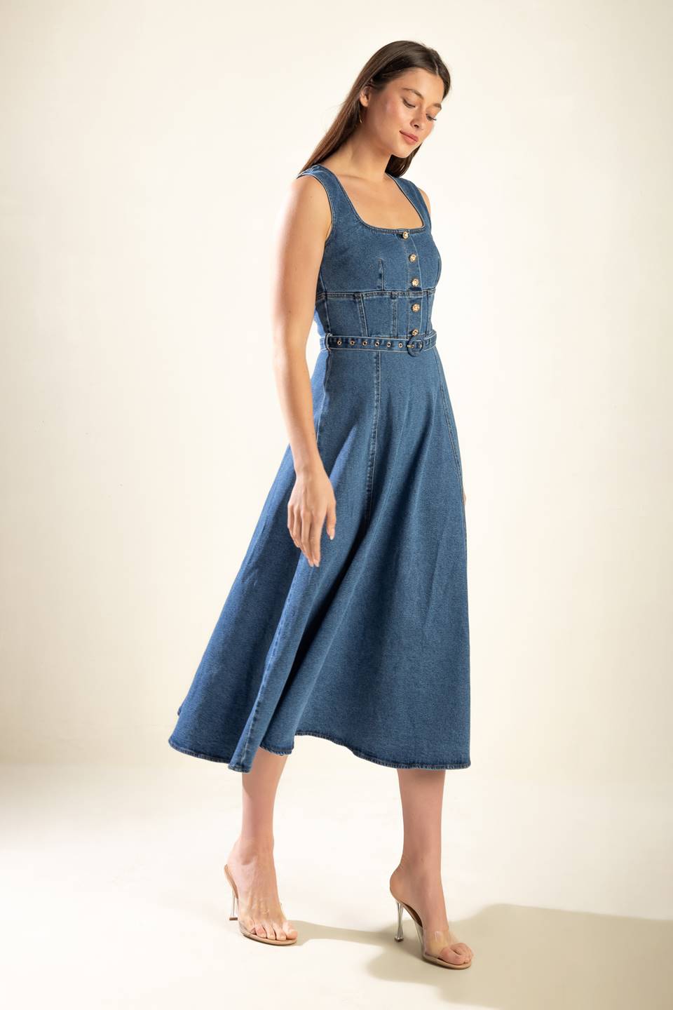 POSH VISION DENIM MIDI DRESS