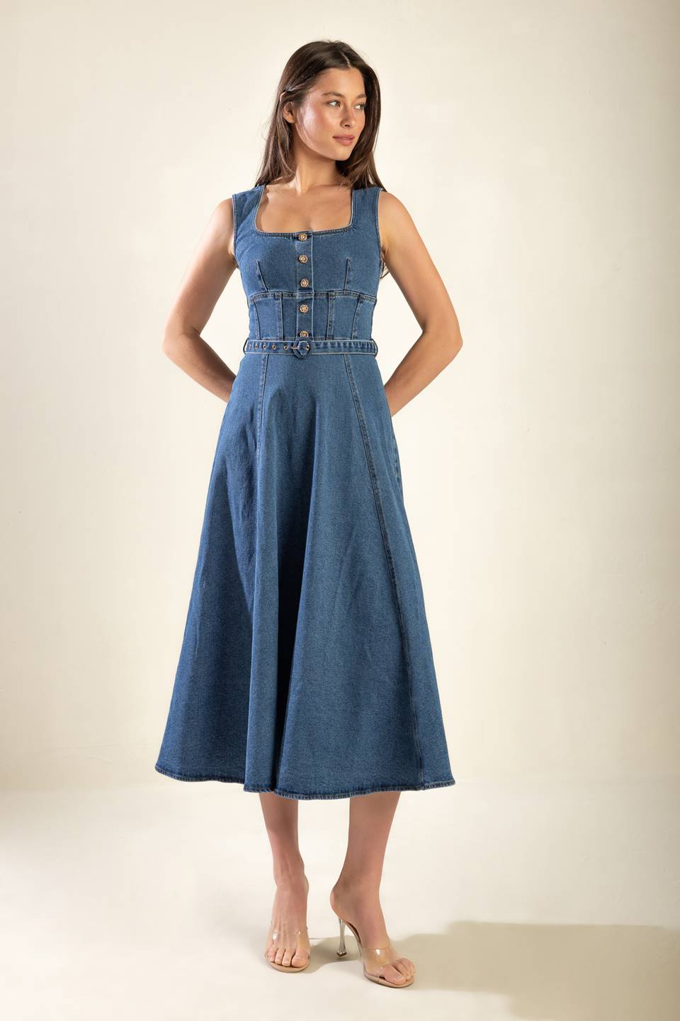 POSH VISION DENIM MIDI DRESS