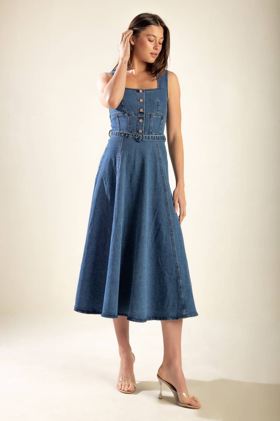 POSH VISION DENIM MIDI DRESS