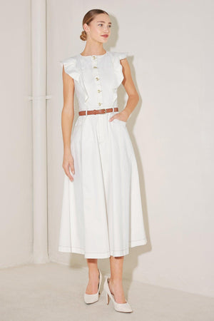 SOFT POWER STORY WOVEN MIDI DRESS.