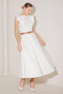 SOFT POWER STORY WOVEN MIDI DRESS.
