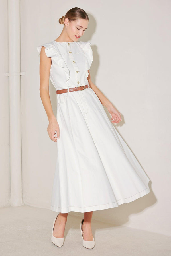 SOFT POWER STORY WOVEN MIDI DRESS.