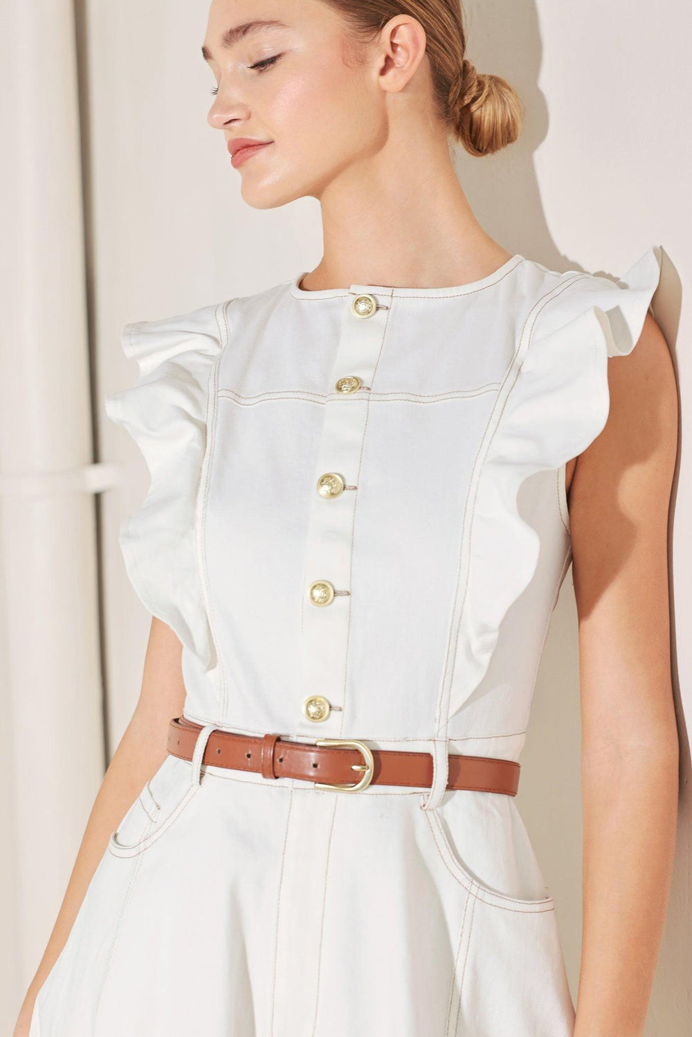 SOFT POWER STORY WOVEN MIDI DRESS.