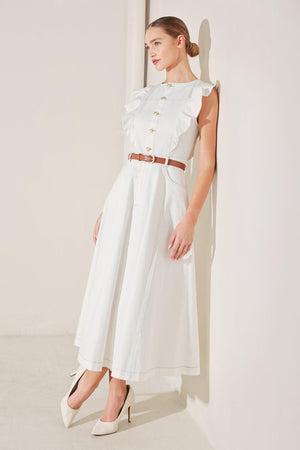 SOFT POWER STORY WOVEN MIDI DRESS.