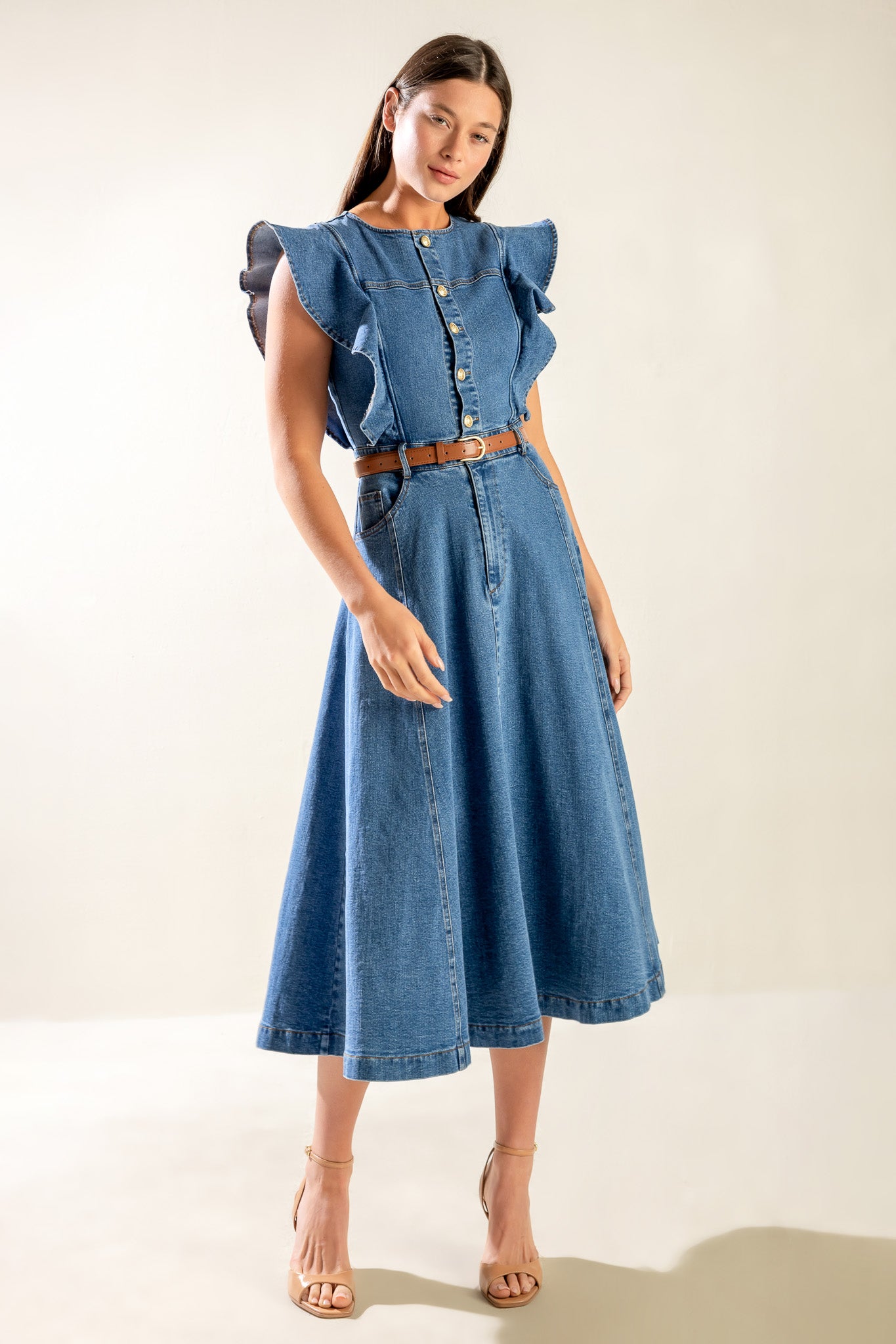 CLASSIC WITH A TWIST DENIM MIDI DRESS