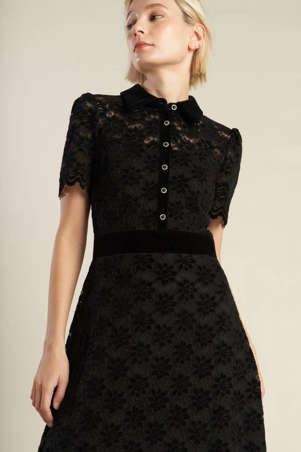 BOLD SYMPHONY WOVEN LACE MIDI DRESS.