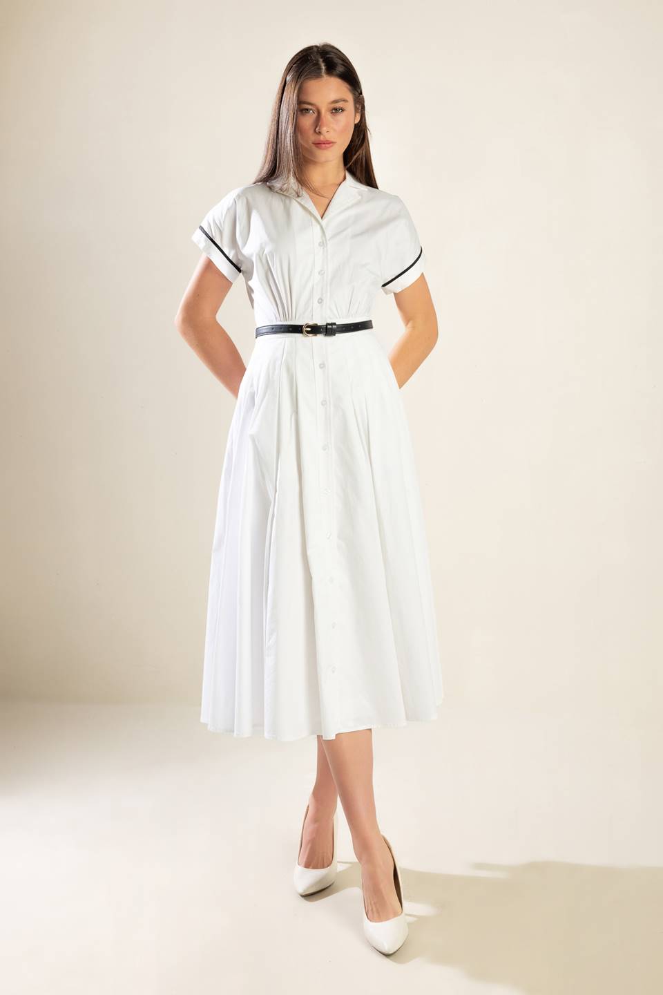 EXQUISITE POISE WOVEN MIDI DRESS