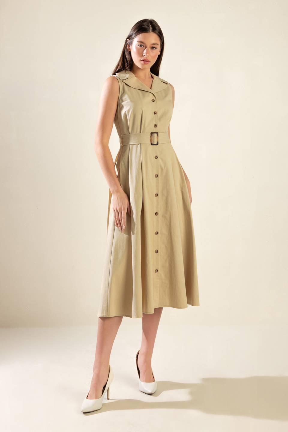IDEAL APPROACH WOVEN MIDI DRESS.