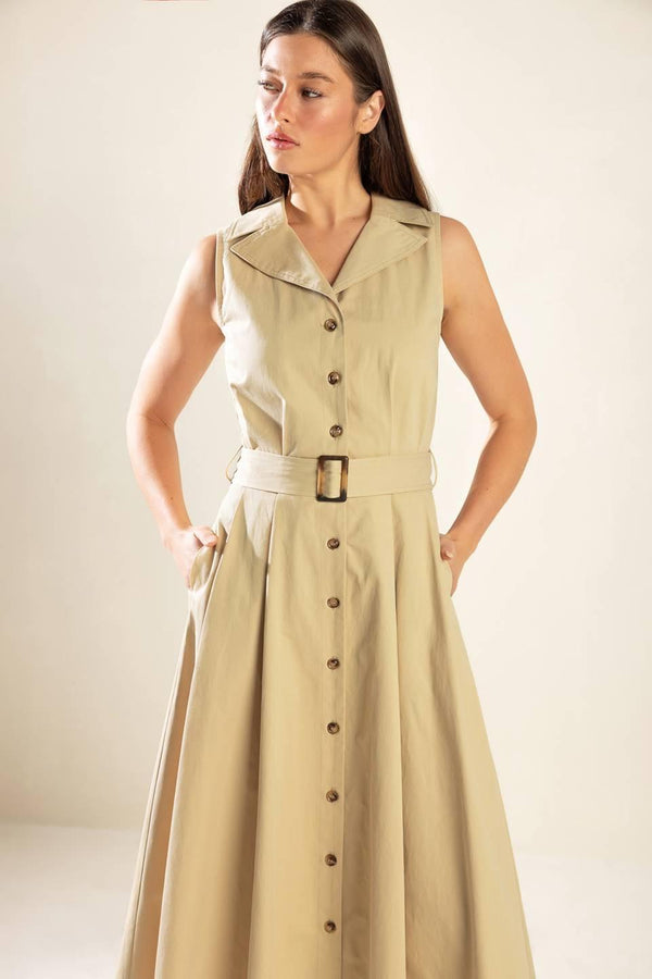 IDEAL APPROACH WOVEN MIDI DRESS.