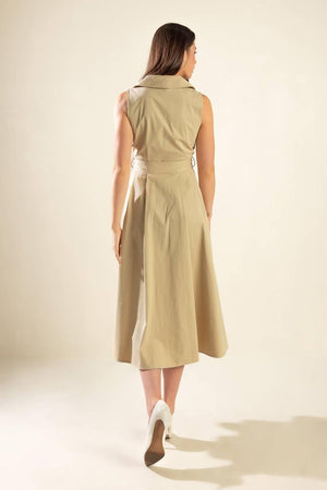 IDEAL APPROACH WOVEN MIDI DRESS.