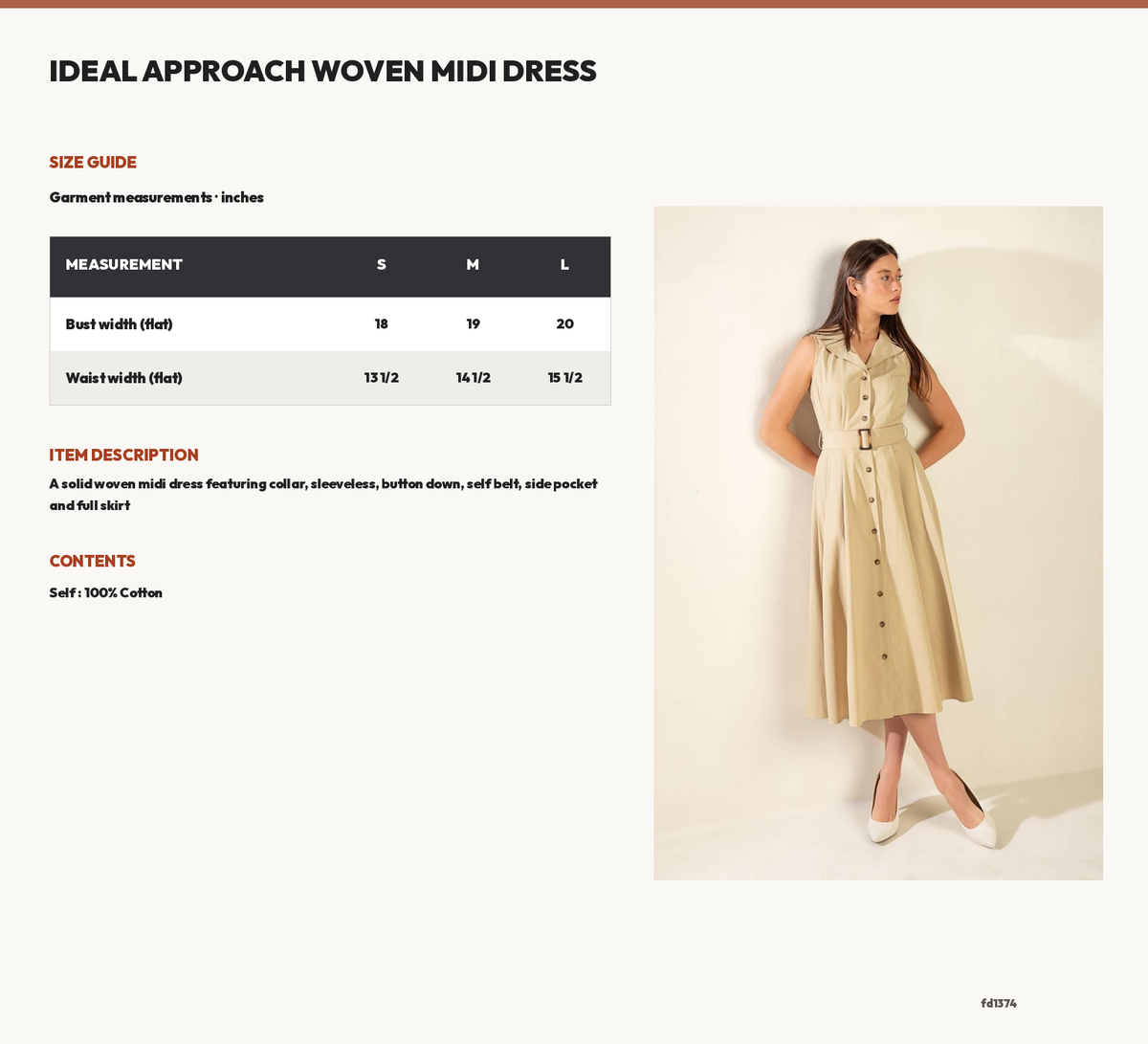 IDEAL APPROACH WOVEN MIDI DRESS size chart