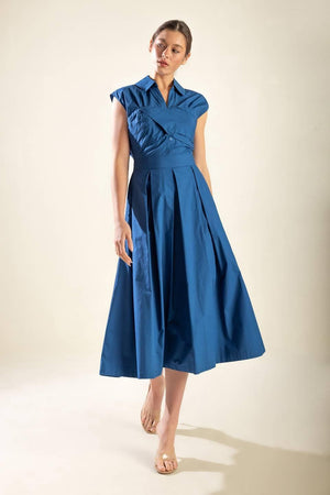 DREAMY IMPRESSION WOVEN MIDI DRESS.