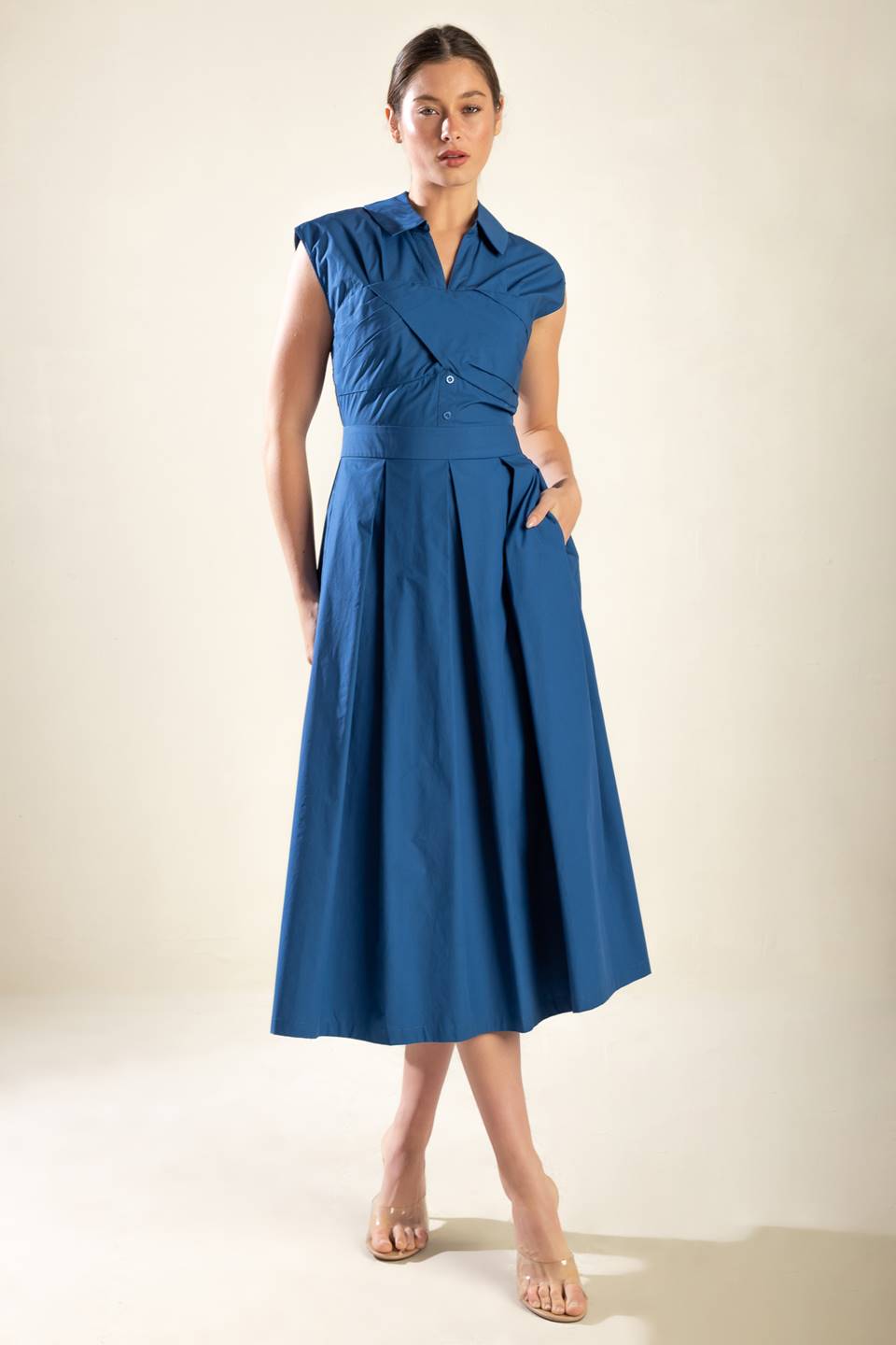 DREAMY IMPRESSION WOVEN MIDI DRESS