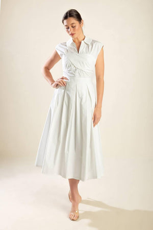 DREAMY IMPRESSION WOVEN MIDI DRESS.