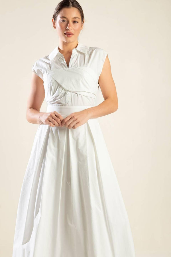 DREAMY IMPRESSION WOVEN MIDI DRESS.