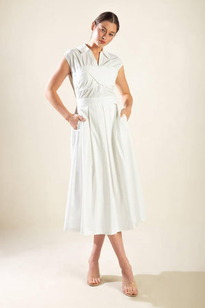 DREAMY IMPRESSION WOVEN MIDI DRESS.
