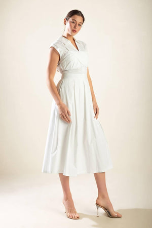 DREAMY IMPRESSION WOVEN MIDI DRESS.