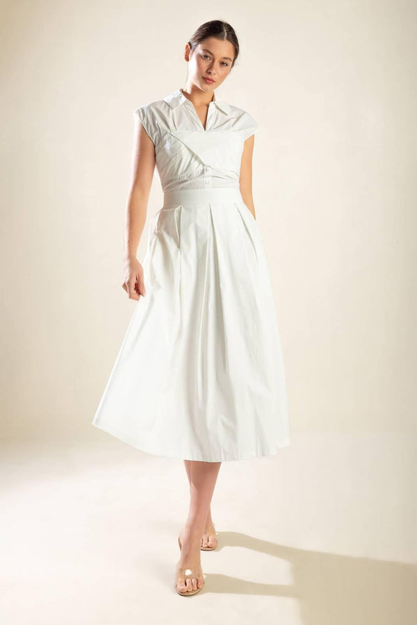 DREAMY IMPRESSION WOVEN MIDI DRESS.