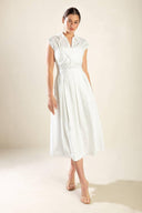 DREAMY IMPRESSION WOVEN MIDI DRESS.