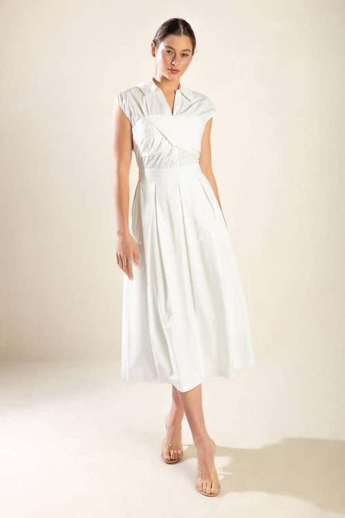 DREAMY IMPRESSION WOVEN MIDI DRESS.