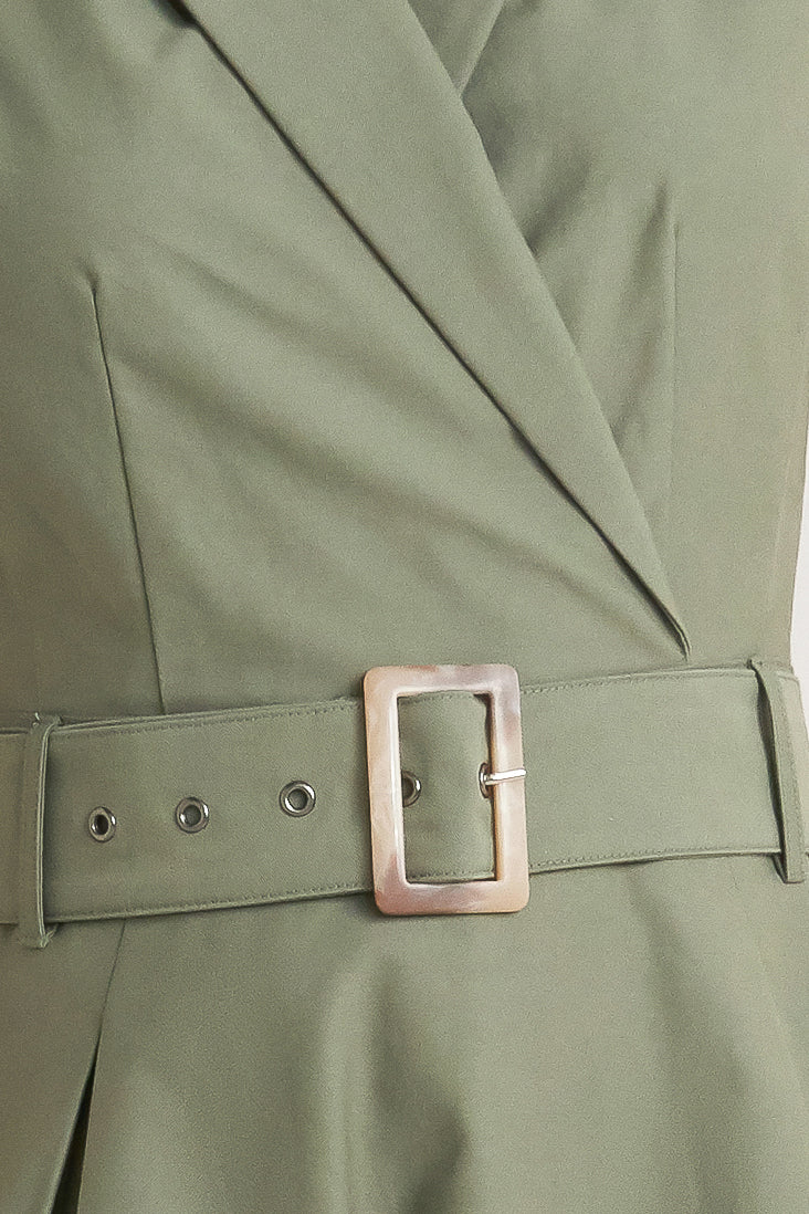 A solid woven midi dress featuring a surplice neckline with collar, short sleeve, self-belt, full skirt with side pocket, and full skirt

Details:

Self: 100% Cotton

Size &amp; Fit

- Model is 5`8" And Wearing Size Small
- Measurements Taken From Size Small
- Approx. Length: 52" FLYING TOMATO