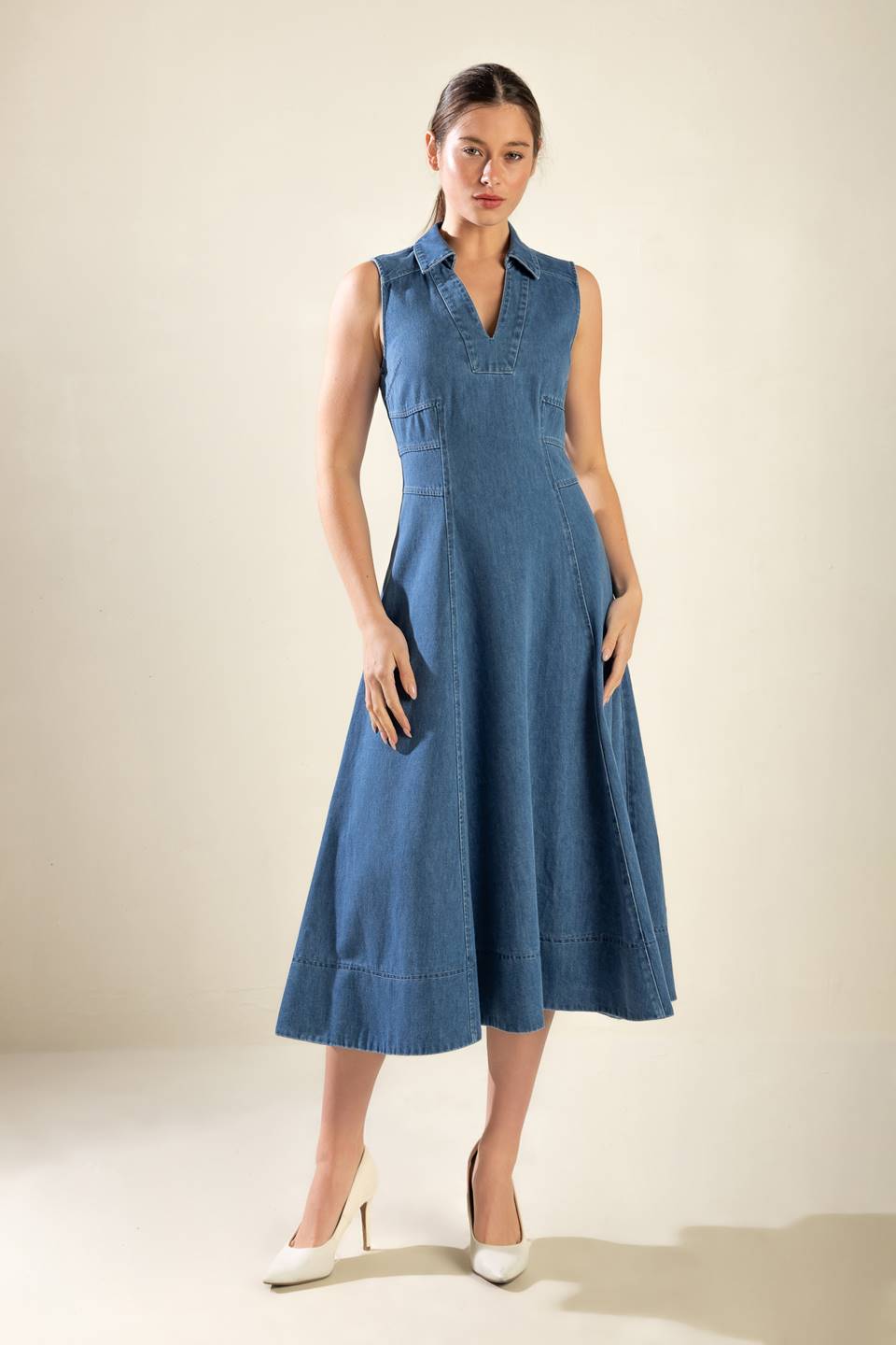 THE GENEVIEVE DENIM MIDI DRESS