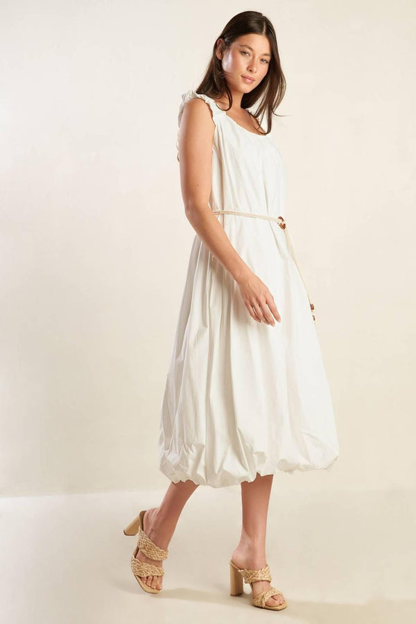 RIVERSIDE SIPS WOVEN MIDI DRESS.