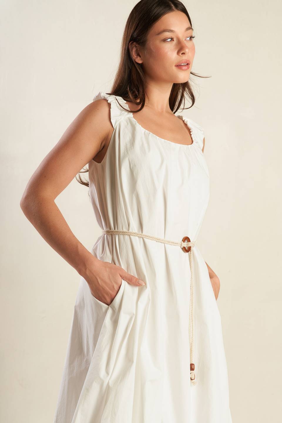 RIVERSIDE SIPS WOVEN MIDI DRESS