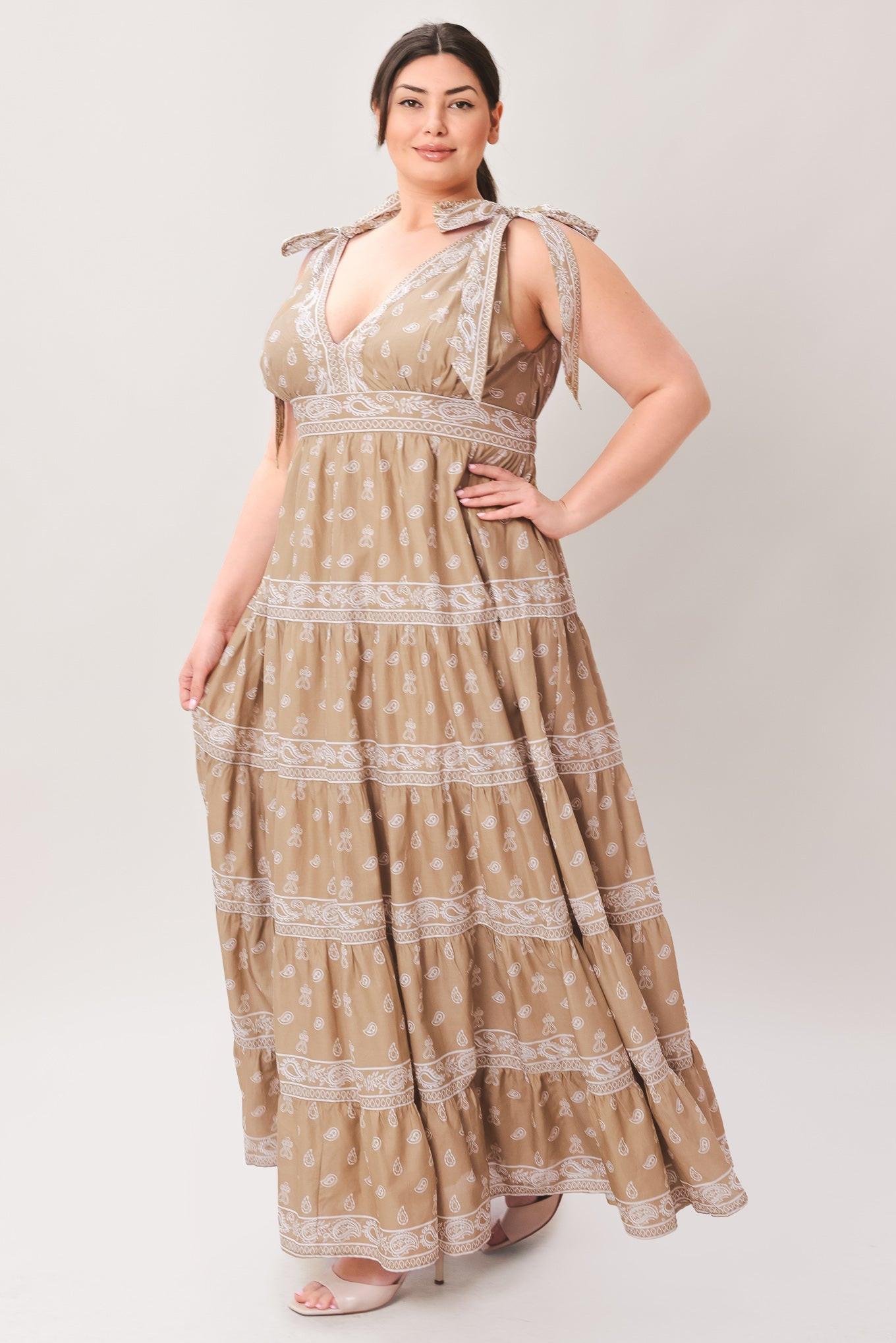 CUDDLY ATTITUDE TAUPE WOVEN MAXI DRESS