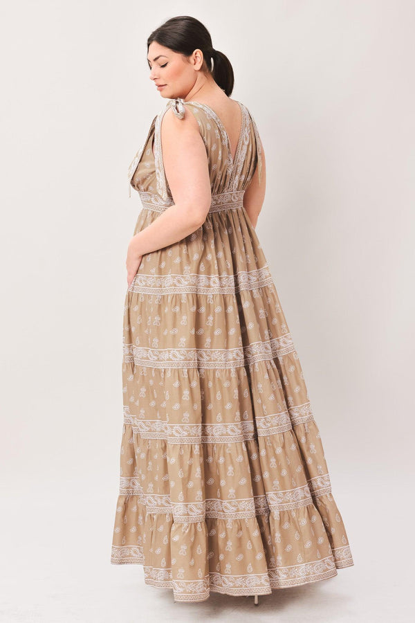 CUDDLY ATTITUDE TAUPE WOVEN MAXI DRESS.