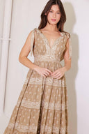 CUDDLY ATTITUDE TAUPE WOVEN MAXI DRESS.