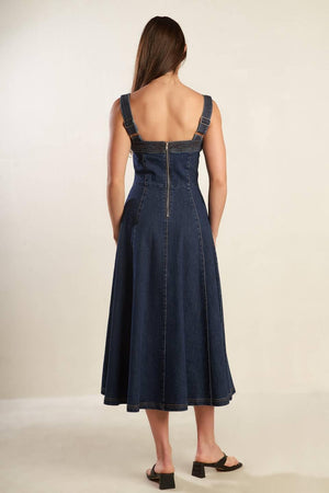TERRIFIC TIMING DENIM MIDI DRESS.