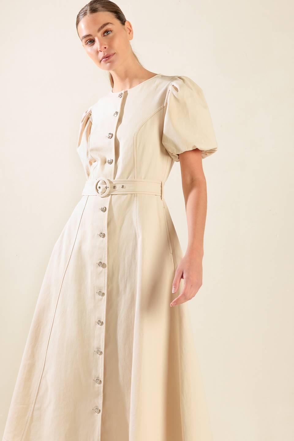 CAPTURED BY THE NIGHT TWILL MIDI DRESS.