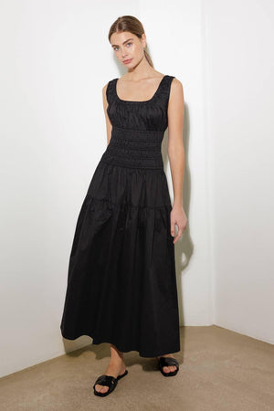 LOVELIEST LOOKS BLACK WOVEN MIDI DRESS.