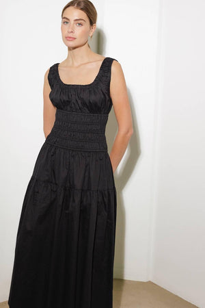 LOVELIEST LOOKS BLACK WOVEN MIDI DRESS.
