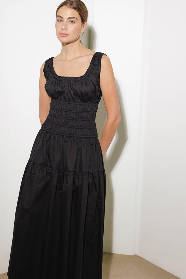 LOVELIEST LOOKS BLACK WOVEN MIDI DRESS.