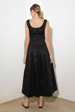 LOVELIEST LOOKS BLACK WOVEN MIDI DRESS.