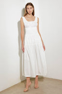 LOVELIEST LOOKS WHITE WOVEN MIDI DRESS.