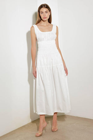 LOVELIEST LOOKS WHITE WOVEN MIDI DRESS.