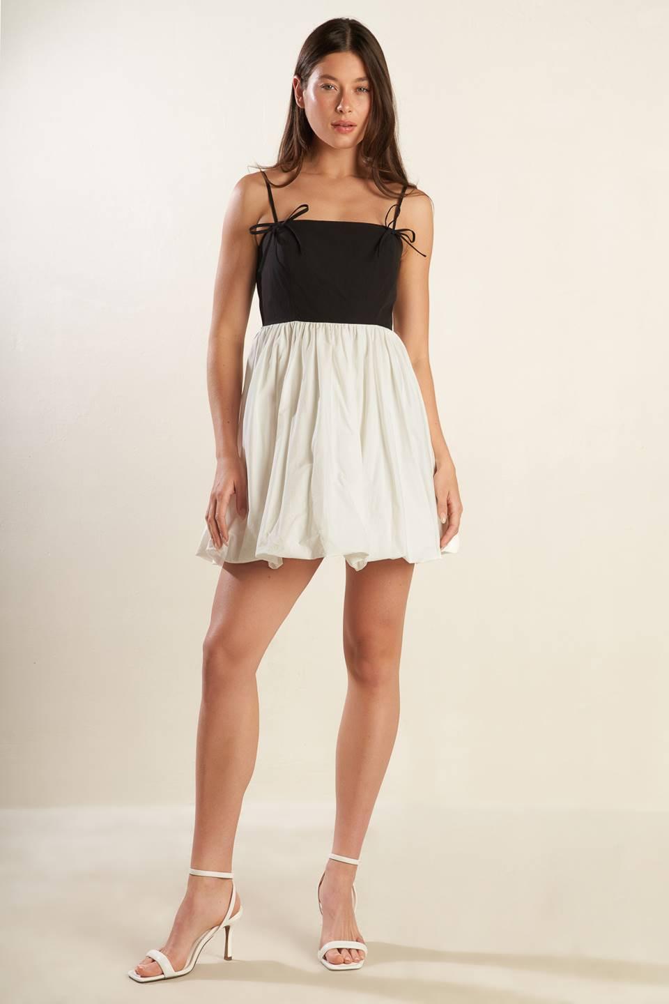 PATIO SENSETS WOVEN COMBINATION MINI DRESS.