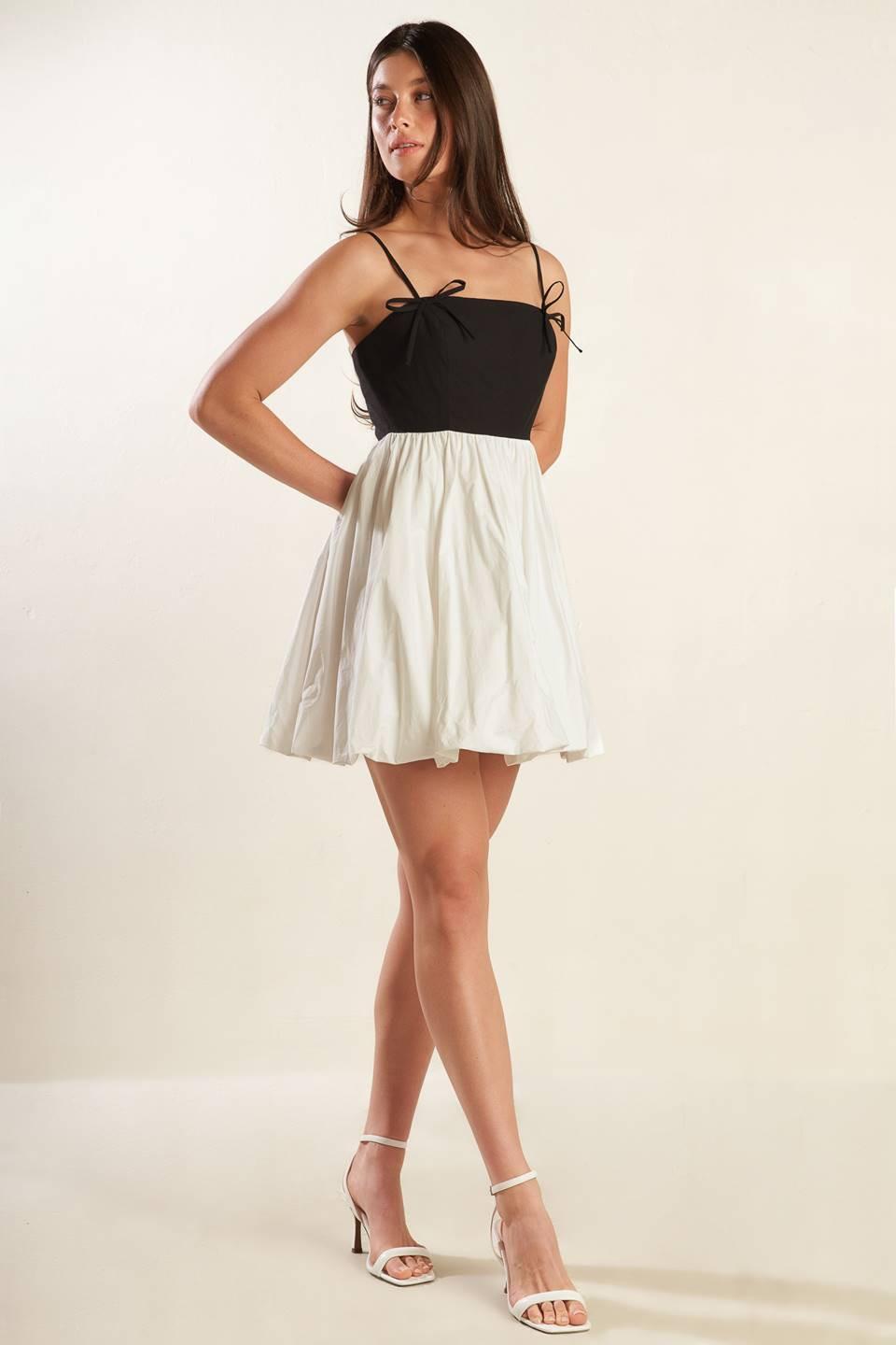 PATIO SENSETS WOVEN COMBINATION MINI DRESS.