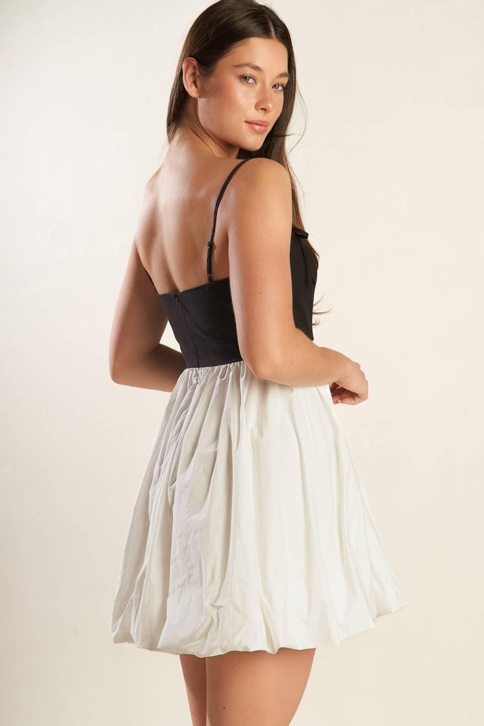PATIO SENSETS WOVEN COMBINATION MINI DRESS.