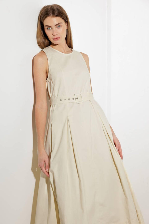 OVER THE WATERS WOVEN MIDI DRESS.
