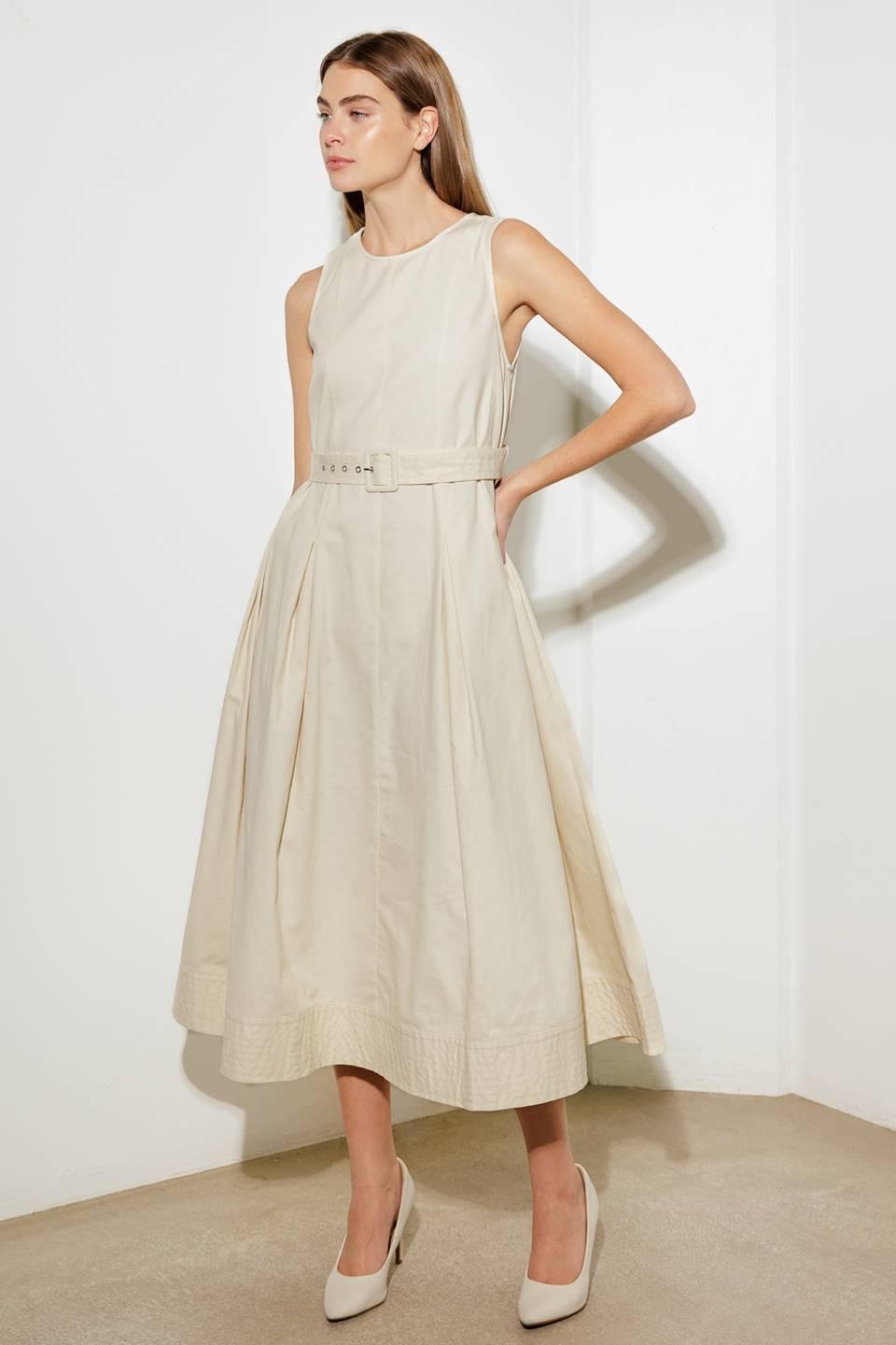 OVER THE WATERS WOVEN MIDI DRESS.