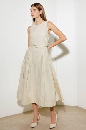 OVER THE WATERS WOVEN MIDI DRESS.
