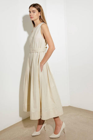 OVER THE WATERS WOVEN MIDI DRESS.
