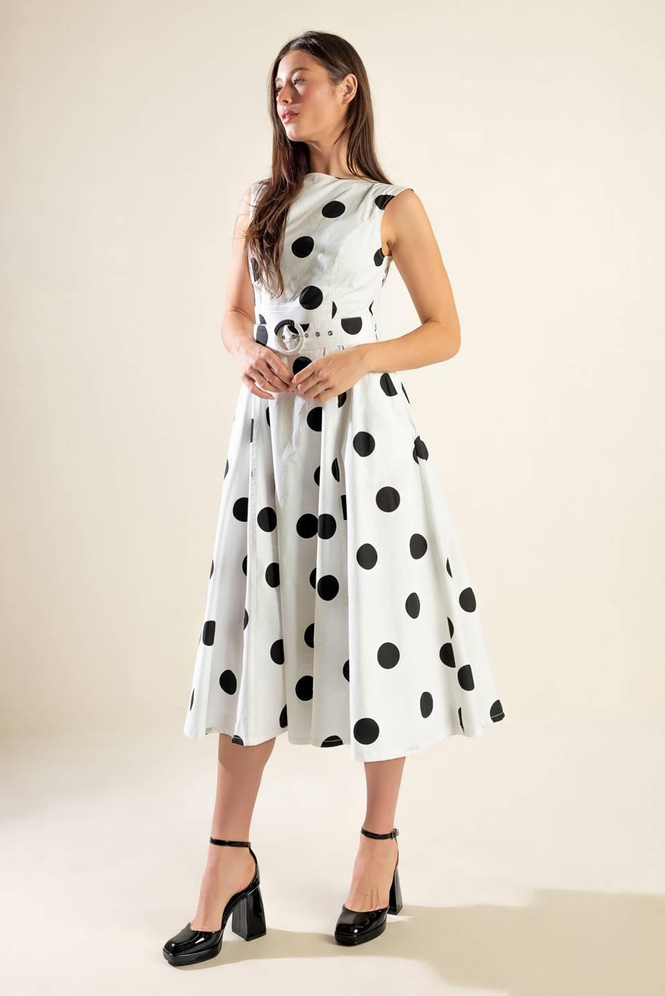 ECHOING FJORD WOVEN MIDI DRESS.