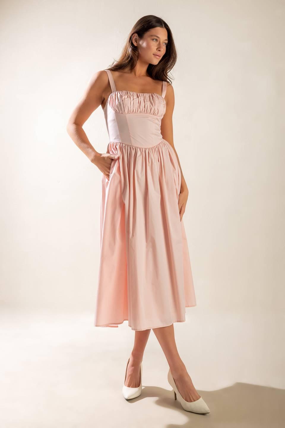 EASILY LOVED WOVEN MIDI DRESS.