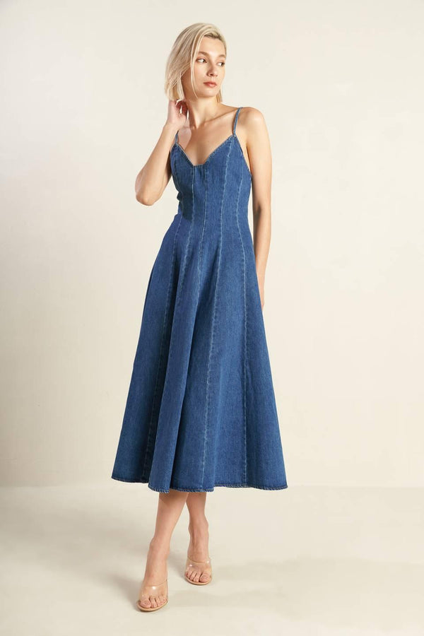 ROSEWOOD ROMANCE DENIM MIDI DRESS - Flying Tomato - DRESSES - Freemarket