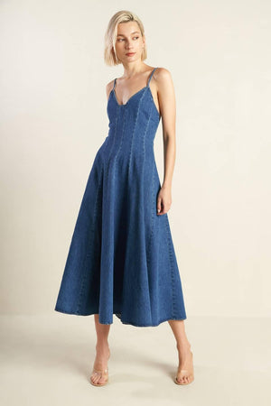 ROSEWOOD ROMANCE DENIM MIDI DRESS - Flying Tomato - DRESSES - Freemarket